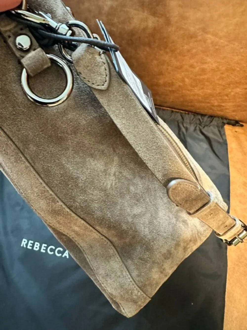 Rebecca Minkoff M.A.B. Hobo Suede Shoulder Bag in Porcini Gunmetal Hardware EUC